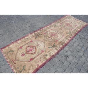 Vintage Rug, Runner 3.2x9.8 ft Turkish Rug, <b>Brown</b> Floral <b>Wool</b> Rug - Product Image 3