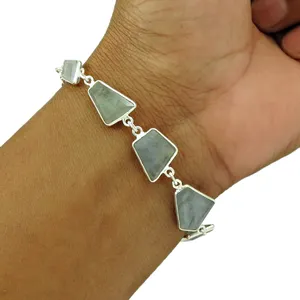 Gelang Aquamarine untuk Pria dan Wanita Perhiasan Buatan Tangan 925 Perak Murni Grosir Gelang Perhiasan