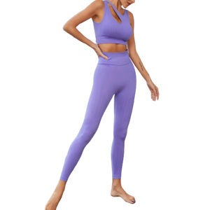 Conjunto de Yoga sin costuras transpirable Reversible para mujer, colores sólidos, sujetador elástico con logotipo personalizado, mallas de talla grande, ropa deportiva para gimnasio - Product Image 3