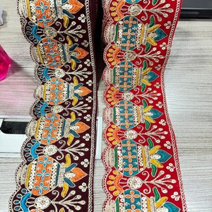 Custom Made Colorful Lace with Mirror <b>Embellishments</b> in Vibrant Colors Decorative Lace with Embroidery and Sequins - Product Image 2