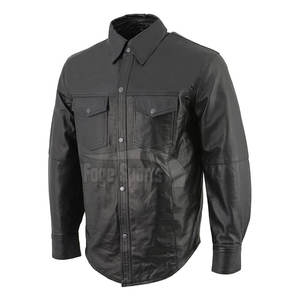 Concevez votre propre vêtements d'hiver en gros hommes manches longues chemise en cuir hommes col rabattu hommes chemise en cuir - Product Image 5
