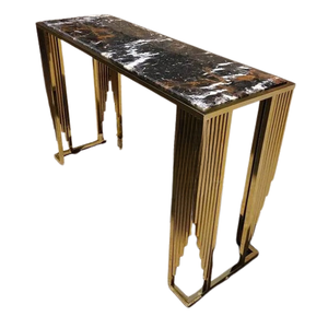 Mesa de Centro de Mármol Negro y Dorado, Mesa de Café de Lujo con Diseño Negro y Dorado, Muebles Modernos para Sala de Estar - Product Image 1