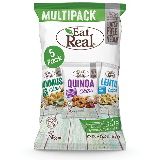 EatReal-хумус, чечевица, чипсы из киноа-вкусные и полезные-мульти-упаковка-5 пачек-116 г