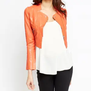 새로운 도착 가을 여자 겨울 코트 정품 가죽 자켓 여성 패션 도매 여성 간단한 스타일 여성 오렌지 재킷