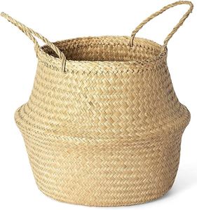 Handwoven Natural Woven Seagrass <b>Blanket</b> Storage <b>Basket</b> With Handle <b>For</b> Home Decor And Kitchen <b>Basket</b> - Product Image 1