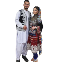 Ensemble de robe pour femmes afghanes Kuchi avec gilet assorti pour hommes, longueur entière, broderie patchwork, style bohème, à porter toute l'année