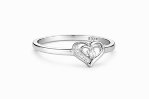 Bague en forme de cœur en argent sterling 925, élégante, minimaliste, en argent massif pour femmes, bijoux de promesse tendance - Product Image 3