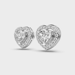 Pendientes de tuerca de diamante cultivado en laboratorio con forma de corazón de color oro blanco de 18K para mujer, producto a granel hecho a mano - Product Image 4