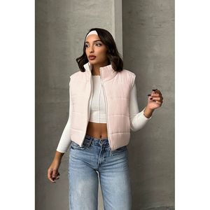 Chaleco Acolchado para Mujer TOPSHOW, Color Rosa Claro, Diseño a Cuadros, Relleno de Fibra, Mezcla de Algodón y Poliéster, Venta al Por Mayor - Product Image 2