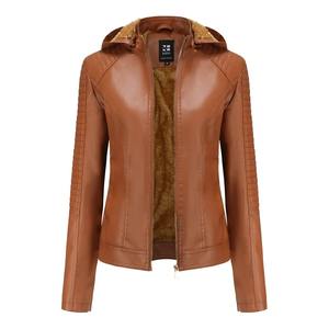 2025 veste de moto d'hiver basique pour femmes avec sweat à capuche zippé en cuir véritable et veste en cuir PU pour vêtements d'extérieur - Product Image 4