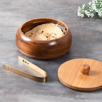Boîte à chapati en bois et acier marron, technique émail doux, style nautique antique, qualité alimentaire, pour cuisine, service et décoration de plats chauds et roti