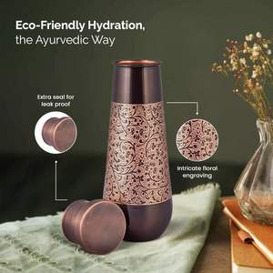 Botella de agua de cobre con diseño floral, botella de agua moderna de metal, elegante termo, botella de agua con acabado mate de cobre - Product Image 5