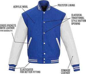 Entrega rápida Chaquetas universitarias para hombres Última chaqueta de béisbol de tamaño grande personalizada OEM para hombres Cuero universitario de estilo largo para el invierno - Product Image 4
