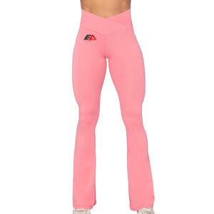 Ropa deportiva transpirable sin costuras para mujer, pantalones de chándal para gimnasio, mallas para mujer, entrenamiento, Yoga, cintura elástica personalizada, pantalones acampanados - Product Image 1