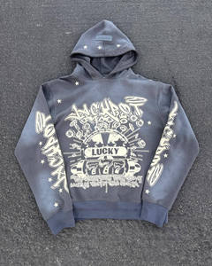 Sudadera con capucha y cremallera vintage recortada y cuadrada con logotipo personalizado, Sudadera con capucha de algodón Distress Vintage con cremallera Stone Acid Sun Fade Wash para hombre - Product Image 1