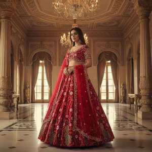 D FASHION GURU Lehenga de Diseño Elegante con Malla Suave, Largo hasta el Suelo, Hermoso Bordado Pesado con Lentejuelas y Capas de Can-Can, Nupcial - Product Image 6