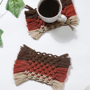 Trending design macrame <b>coaster</b> with fringe edge and solid base ideal <b>for</b> use with <b>drinks</b> candles or decor - Product Image 1