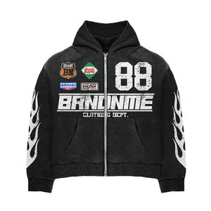 Heavyweight Plus Size Sweat Jogger Pants Track Suit Custom Acid Wash Zip up <b>Hoodie</b> and Flare Sweatpants Set for Men - Product Image 2