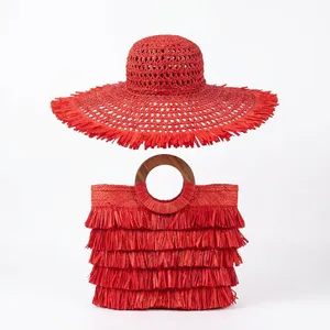 Chapeau souple en paille de raphia pour femme, broderie à la main, beige, à franges, pour la plage et les voyages estivaux - Product Image 2