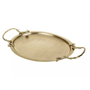 Elegante bandeja de servicio de metal de acero inoxidable con asas florales decorativas de flor de cerezo para decoración del hogar a la venta - Product Image 5