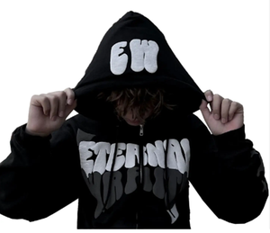 2024มีฮู้ดแบบรูดซิป400ผ้าฝ้าย100% สำหรับผู้ชายสไตล์เกาหลีล่าสุดพิมพ์ลาย GSM - Product Image 5