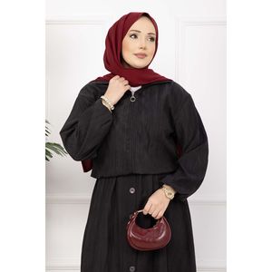 Conjunto de Chaqueta Bomber Negra y Falda de Crepé con Botones, Estilo Formal-Casual para Verano, Top Corto de Gasa Tejida hasta el Tobillo - Product Image 2