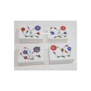 Beautiful Handmade White Marble Rectangle Shape Flower Inlay Design Jewelry Gift <b>Boxes</b> For Wedding And Business Gifting Purpose - Product Image 1