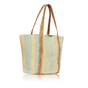 Trending Striped Cotton/<b>Jute</b> Tote <b>Bag</b> Customized Size Beach <b>Shopping</b> <b>Bag</b> Shoulder Length Handle Light Green Yellow Pattern <b>Bag</b> - Product Image 5