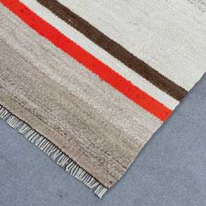 พรมตุรกีวินเทจ ขนาด 2.3x9.6 ฟุต พรมคิลิม สีน้ำตาลขาวลายทาง ทำจากขนสัตว์ - Product Image 4