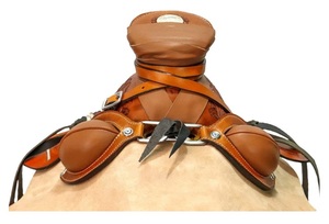 Ensemble de selles de cheval en cuir véritable de qualité supérieure parfaitement adapté à l'endurance occidentale et aux courses anglaises - Product Image 2