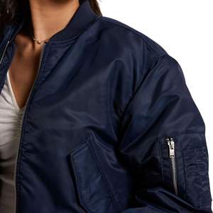 Blouson bomber court pour femme en satin tissé, fermeture éclair, veste d'extérieur, manteau court tendance pour femme, logo personnalisé, streetwear - Product Image 4