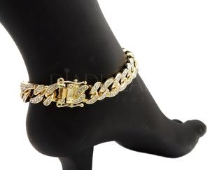 Chaîne de cheville cubaine glacée 12mm Box Lock pour femme Mode deux tons avec diamant Leb et placage or - Product Image 5