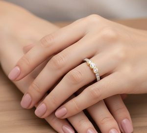 Anillo de Boda de Oro con Diamantes Redondos en Forma de Burbuja - Product Image 4