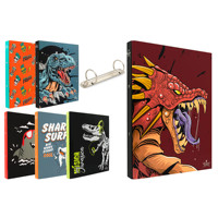 Carpeta de 2 anillas con diseño de dinosaurio, carpeta de archivos de cuero genuino, cartera A4 con logotipo personalizado con material de papel