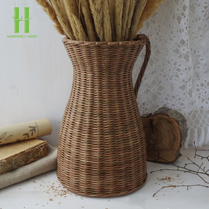 High Quality Elegant <b>Wicker</b> Footed Urn Handmade Woven Rattan <b>Vase</b> For Dry Flowers Minimalism Rattan Tabletop <b>Vase</b> From Vietnam - Product Image 1