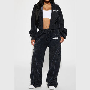 Active Wear-Ensemble de survêtements 2 pièces pour femmes, molleton doux et chaud délavé à l'acide, design personnalisé pour un usage quotidien, survêtements confortables - Product Image 4