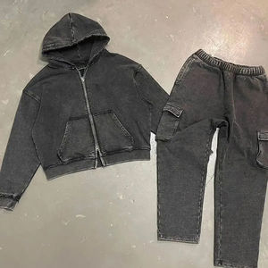 Vintage lavage à l'acide recadrée soleil fané sweat à capuche pantalons de survêtement nouveau Style impression numérique deux pièces ensemble survêtements fabriqués par Dikson Sports - Product Image 1