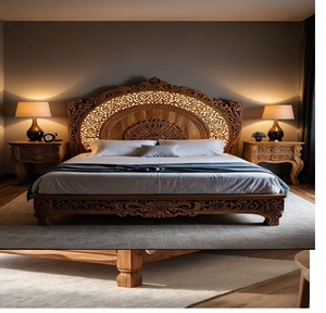 เตียงแกะสลักเรืองแสงสไตล์นกยูงขนาดใหญ่ งานฝีมืออันงดงาม ราคาขายส่ง - Product Image 2