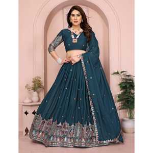 Lehenga choli นักออกแบบใหม่ผ้าจอร์เจียดาว dupatta และงานปักสำหรับงานปาร์ตี้-เสื้อผ้าอินเดีย & ปากีสถาน - Product Image 1