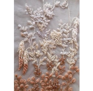 Tela de encaje con cuentas decorativas con motivos étnicos y adornos de cuentas para paneles de Lehenga y ropa tradicional - Product Image 1