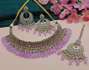 Diseño de flores indias Motipearl de moda tradicional y gota Chapado en oro Pendiente de lujo Maagtika Conjunto de collar y conjunto de joyería - Product Image 4