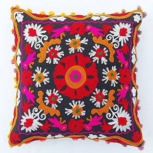 Funda De Almohada bordada Suzani de algodón mexicano 18x18 estampado Floral cojín decorativo para el hogar cierre de cremallera hoteles Navidad - Product Image 4
