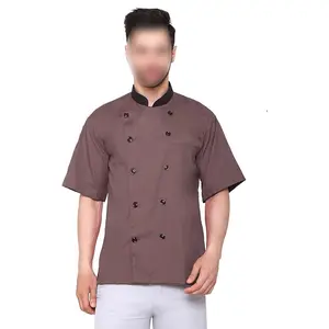 Chaqueta de abrigo de Chef marrón con tubería negra para restaurante ropa de trabajo uniformes accesorios abrigo de Chef de Fugenic Industries