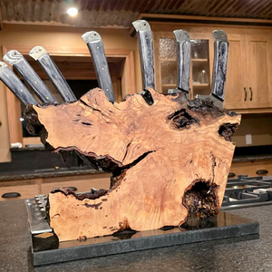 Bloc organisateur de couteaux de rangement rond en bois de teck avec finition lisse pour organiser les couteaux de cuisine et les accessoires - Product Image 3