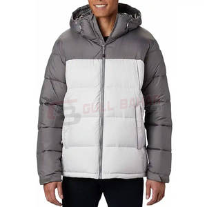 Men's High Street Style <b>Long</b> <b>Puffer</b> <b>Jacket</b> with Wind Resistant Outer Layer Stand Collar <b>Hood</b> and Front Logo Colorblock Design - Product Image 1