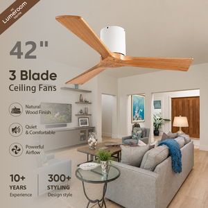 Ventilateur de plafond encastré de 42 pouces sans lumière avec télécommande, 3 pales en bois massif, ventilateur de plafond moderne pour chambre à coucher, salon - Product Image 1