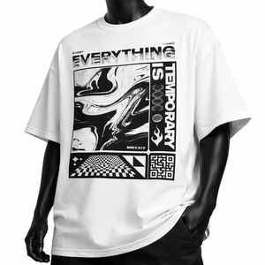 Camiseta Blanca de Manga Corta con Cuello Redondo para Hombre, con Estampado Digital Geométrico, Estilo Urbano, Corte Regular, Tela de Jersey de Algodón - Product Image 2