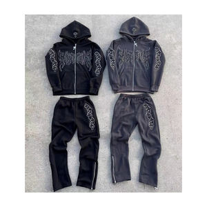 OEM personnalisé de haute qualité lavage à l'acide Zip Survêtement pour hommes Vintage Coton Patch Soleil Délavé Tissu polaire en détresse Logo de grande taille - Product Image 1