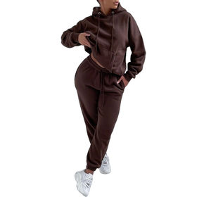 Ensemble 2 pièces personnalisé pour femme en molleton 100 % coton, tenue de sport comprenant un sweat-shirt, un pantalon de survêtement et un ensemble de survêtement décontracté - Product Image 1