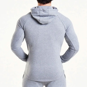 Sudadera con Capucha y Cierre de Cremallera para Hombre, Corte Ajustado, Manga Larga, Color Gris Sólido, Informal, para Otoño, Tejido Transpirable - Product Image 3
